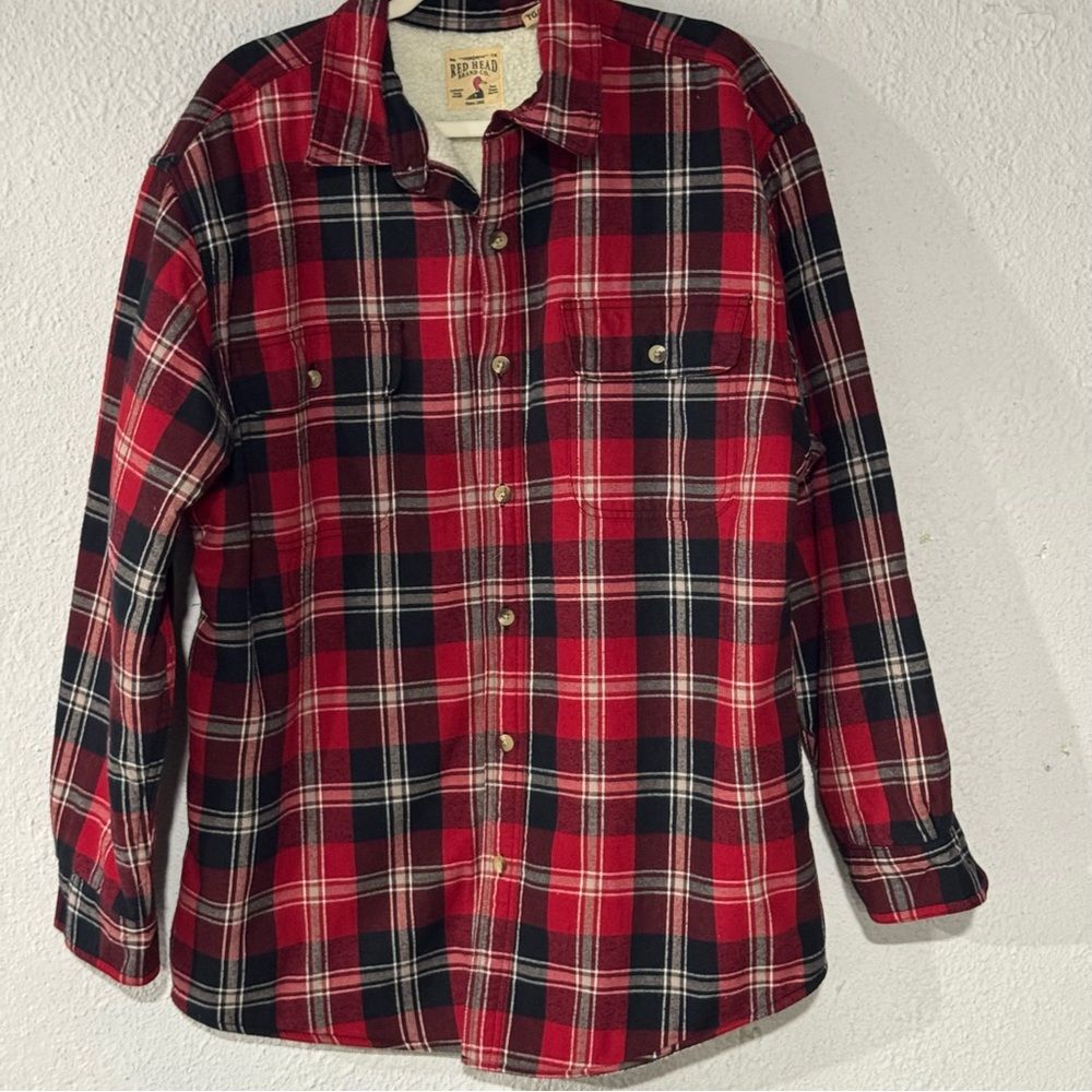 Red Head Sherpa Plaid Shacket Mens XL Long Sleeve Red Black Outdoor Jacket